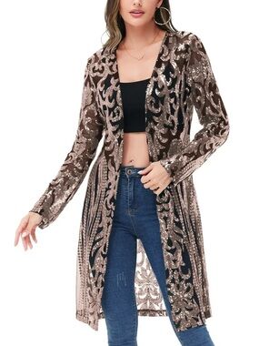 Amazon Rose Gold Sequin Embroidered Long Duster